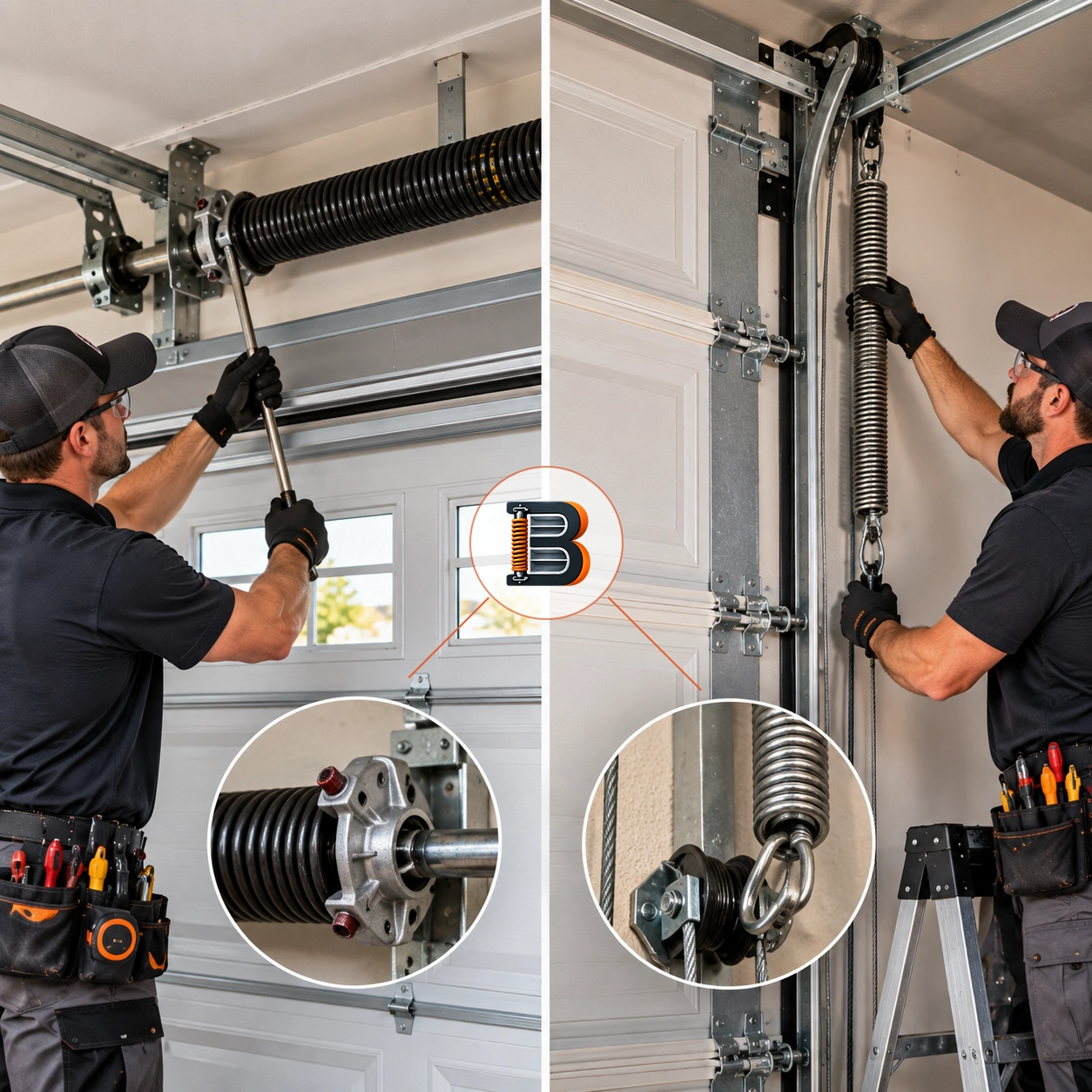 Torsion and extension spring inspection comparison — home